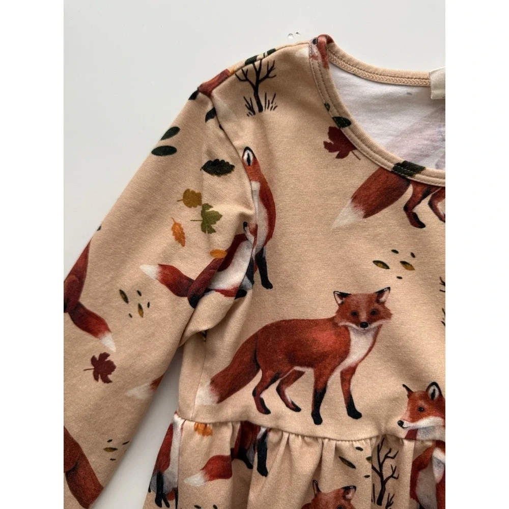 Walkiddy Fox Dress Girls Size 7-8 Whimsical Cottage Forest Organic Cotton School